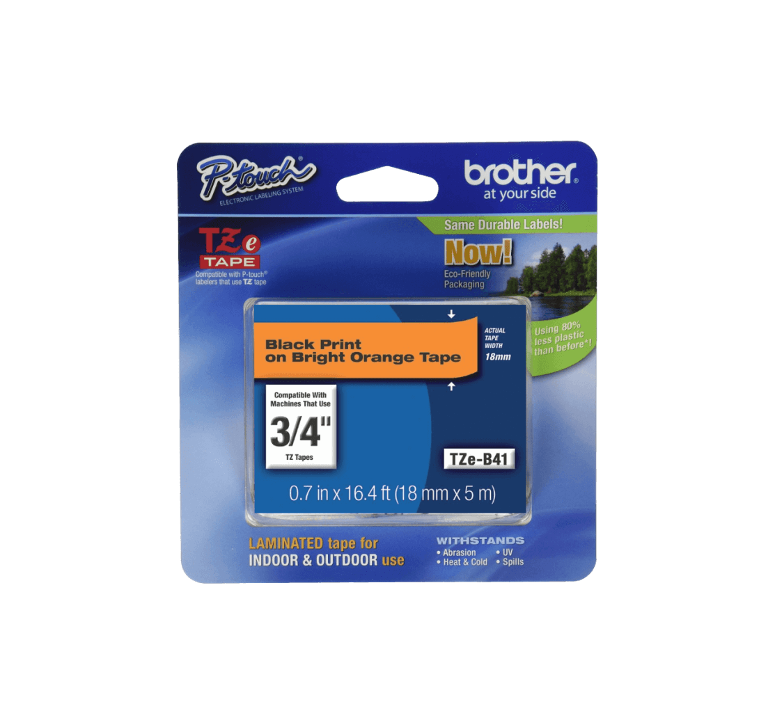 Cinta Laminada Brother TZE-B41, Texto Negro sobre Naranja Fluorescente, 18mm, 5 Metros 1
