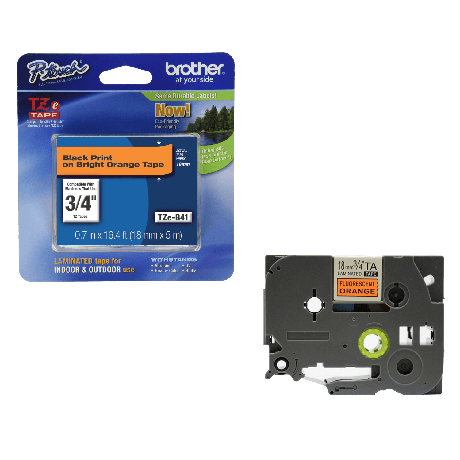Cinta Laminada Brother TZE-B41, Texto Negro sobre Naranja Fluorescente, 18mm, 5 Metros 2