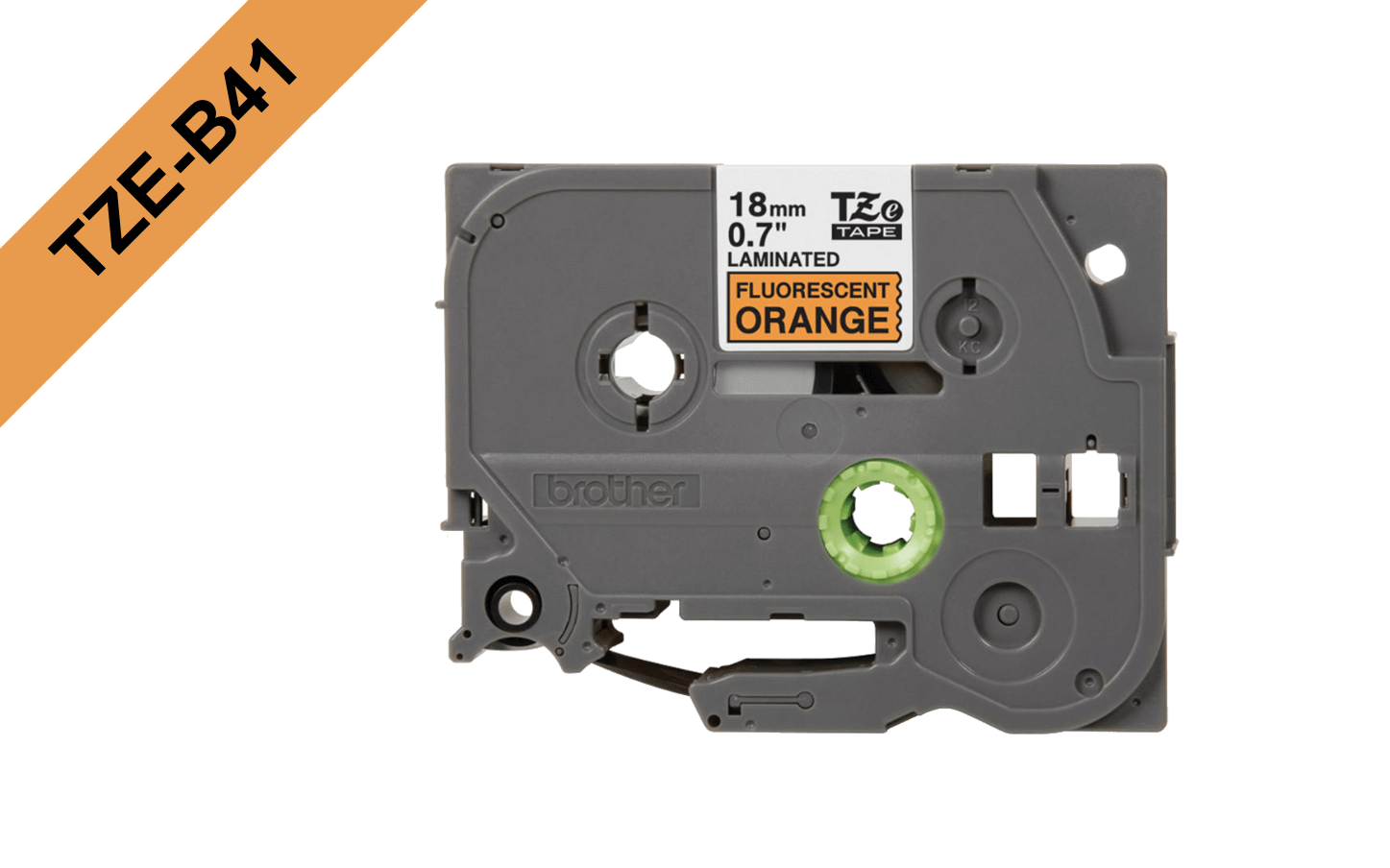 Cinta Laminada Brother TZE-B41, Texto Negro sobre Naranja Fluorescente, 18mm, 5 Metros 3