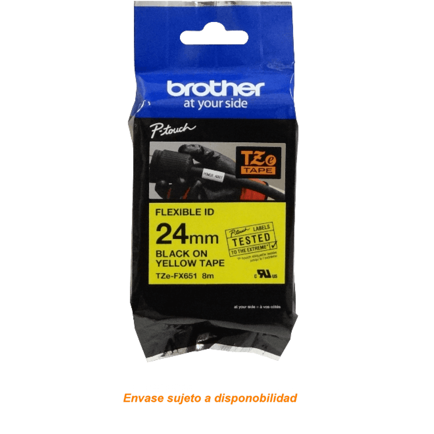 Cinta flex Brother TZE-FX651 24mm negro en fondo amarillo 8m 1