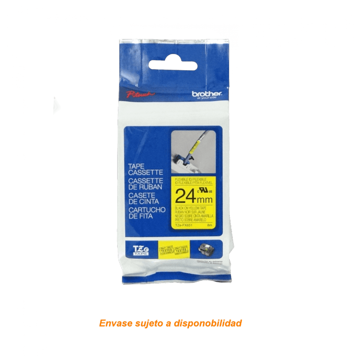 Cinta flex Brother TZE-FX651 24mm negro en fondo amarillo 8m 2