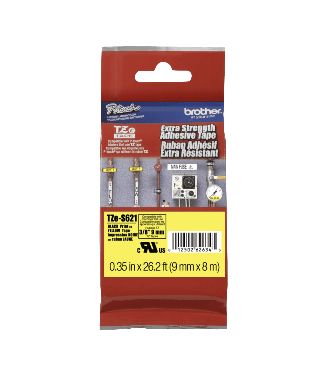 Cinta Laminada Brother Tze-S621, Texto Negro sobre Fondo Amarillo, 9mm, Extra Fuerte 1