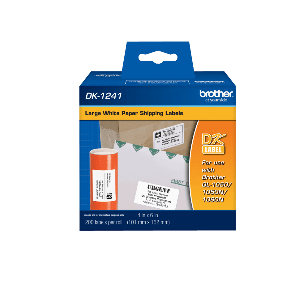 Etiquetas Grandes de Papel para Envíos Brother DK1241, Blanco, 101 x 152 mm (200 etiquetas) 1