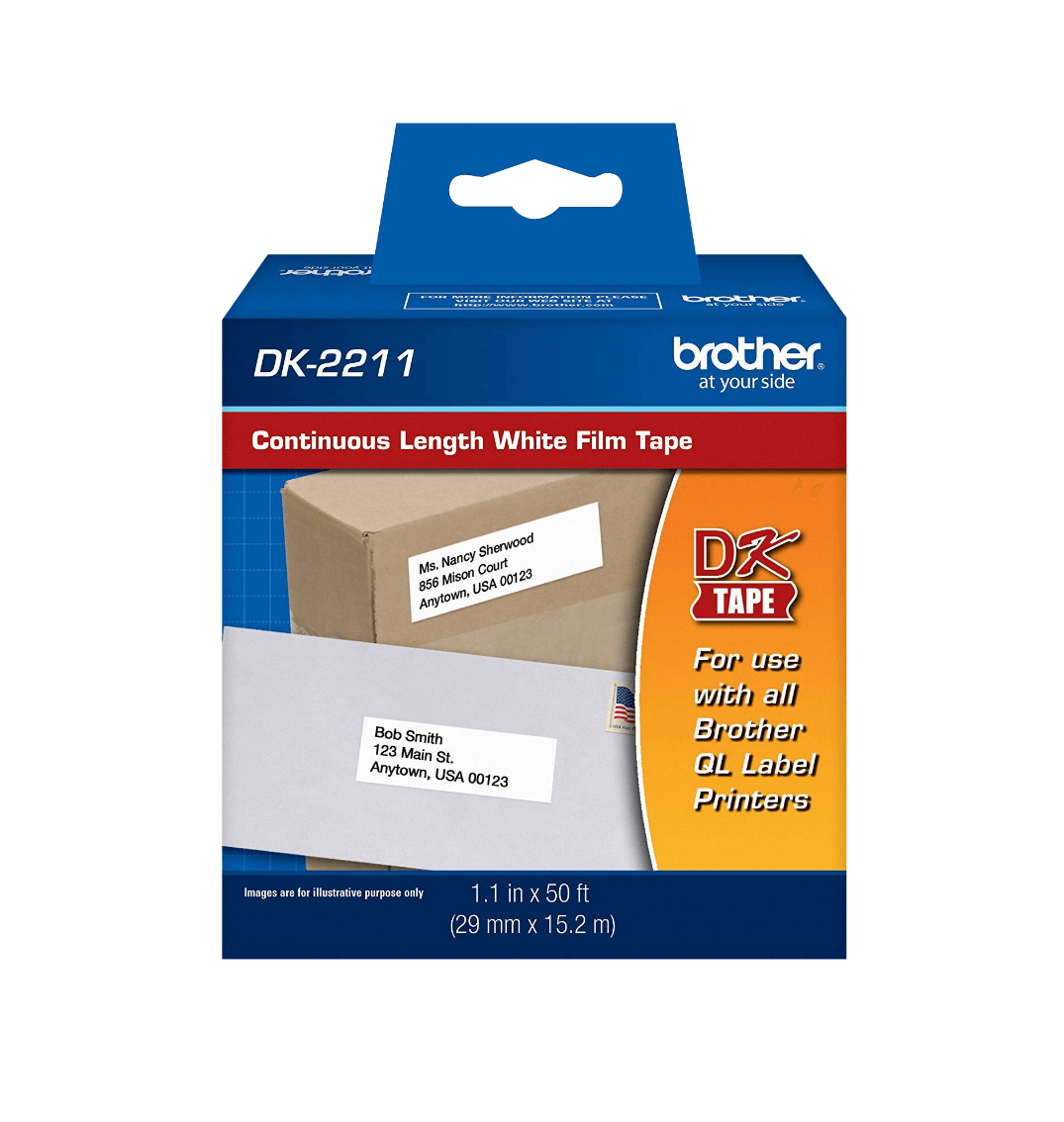 Cinta de Longitud Continua Brother DK2211, Texto Negro sobre Fondo Blanco 29mm, 15 Metros 1