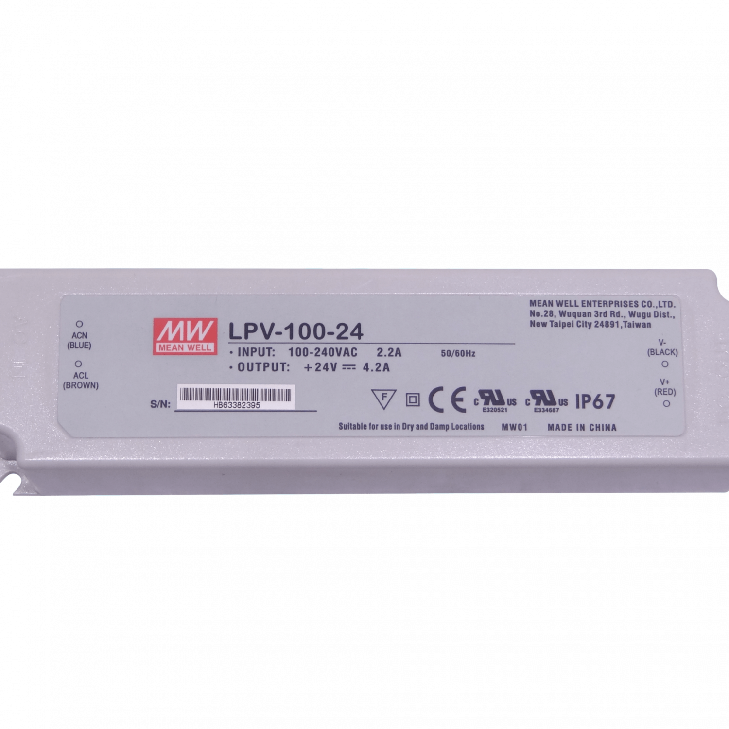 MEANWELL 24V 100,8W 4,2A 100-240VAC Fuente-Poder Plastica IP67 Sellada 1