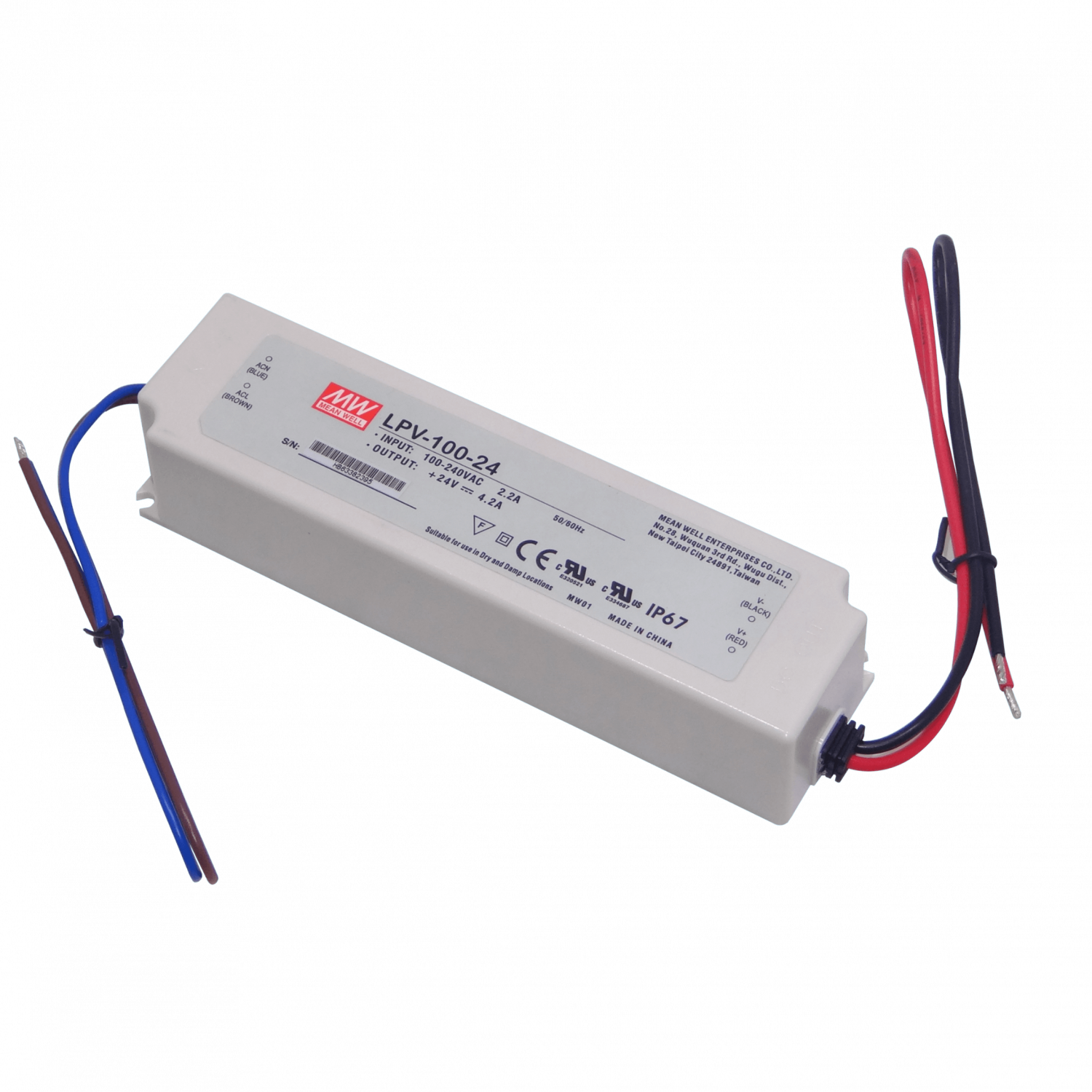 MEANWELL 24V 100,8W 4,2A 100-240VAC Fuente-Poder Plastica IP67 Sellada 2