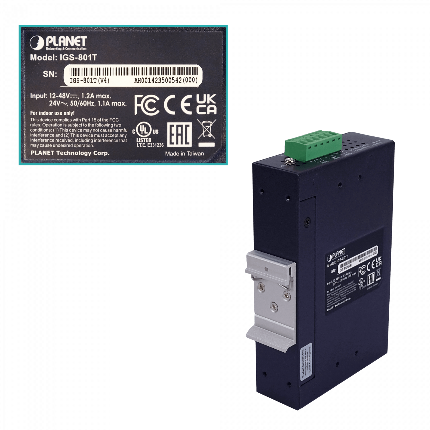 PLANET 8-1000 Switch Indust no-Admin Riel-DIN Gigabit req-12-48DC/24AC 1