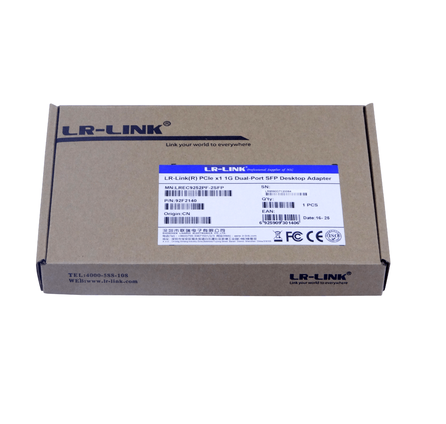 Tarjeta de Red PCIe x1 LR-LINK LREC9252PF-2SFP - Doble Puerto Gigabit SFP, Intel I350 2