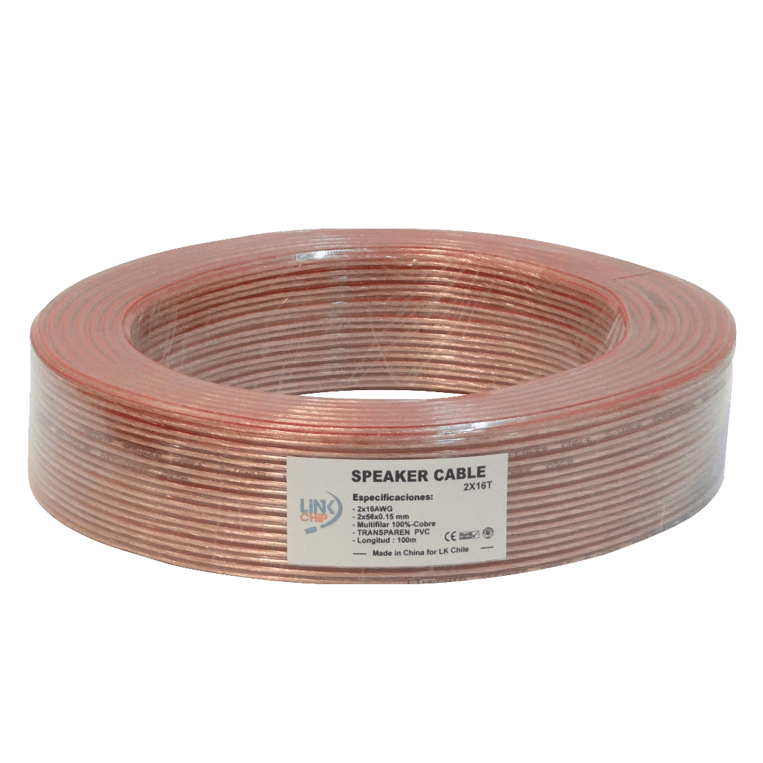 Cable Paralelo Transparente 2x16AWG Cobre 2x1,0mm² Multifilar 100m 2