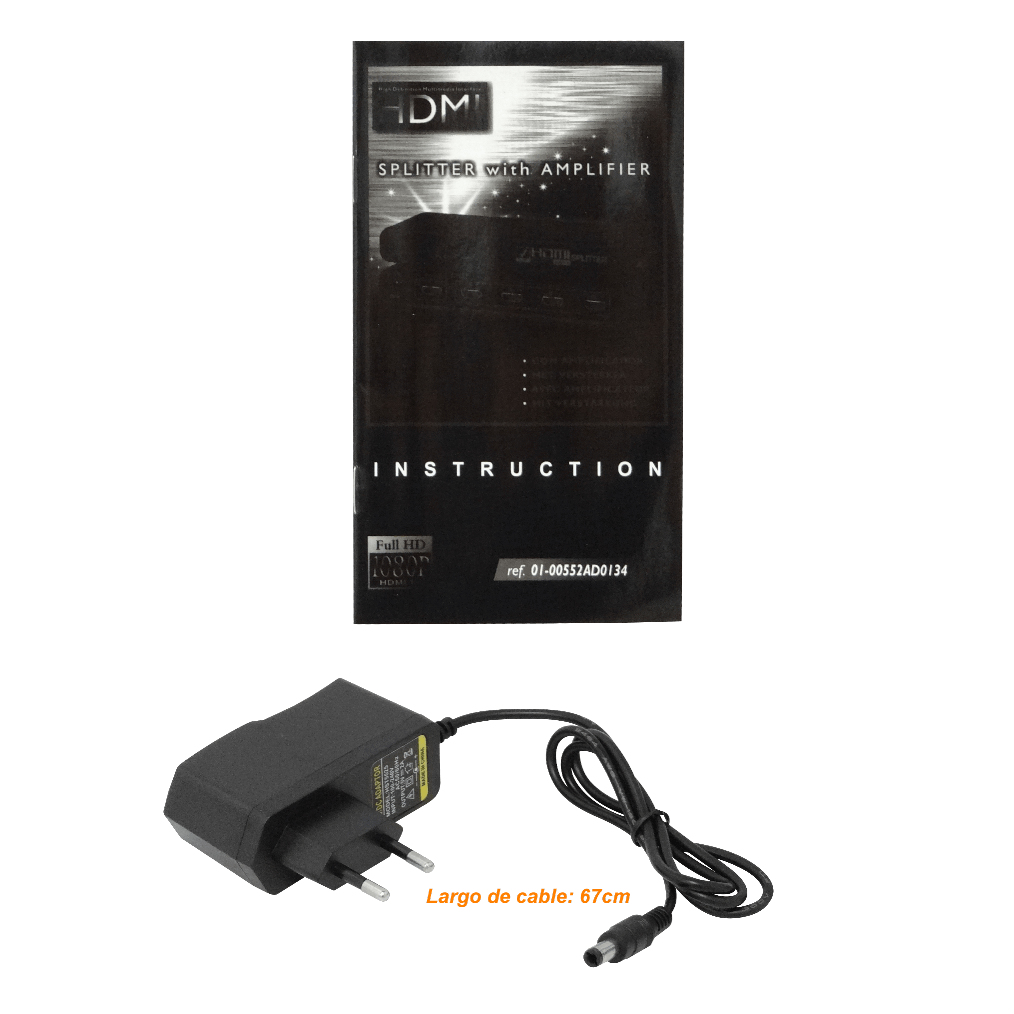 Splitter HDMI 1x4 v1.4, 1080p, 1 Entrada a 4 Salidas, Fuente 5V 2A 3