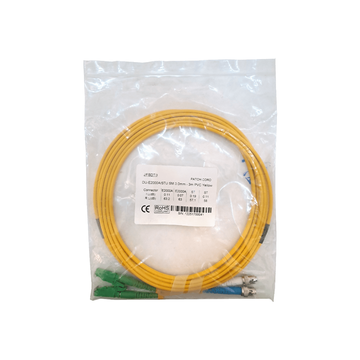 3mt E2000/APC-ST/UPC MonoModo SM Duplex Jumper Cable Fibra 3.0mm 9/125 1