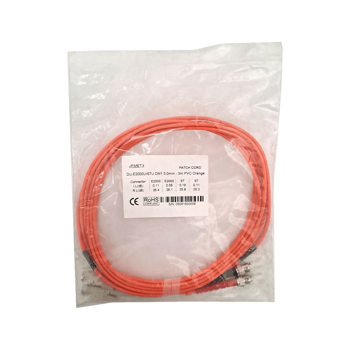 3mt E2000/UPC-ST/UPC OM1 MultiModo MM Duplex Jumper Fibra 62.5/125um 2