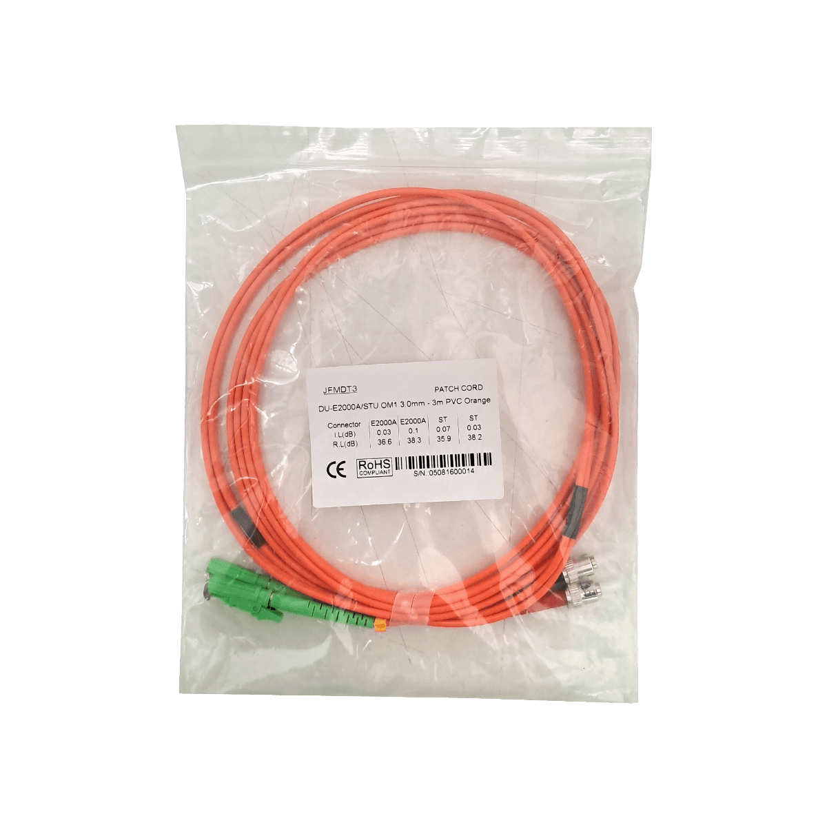 3mt E2000/APC-ST/UPC OM1 MultiModo MM Duplex Jumper Fibra 62.5/125um 2