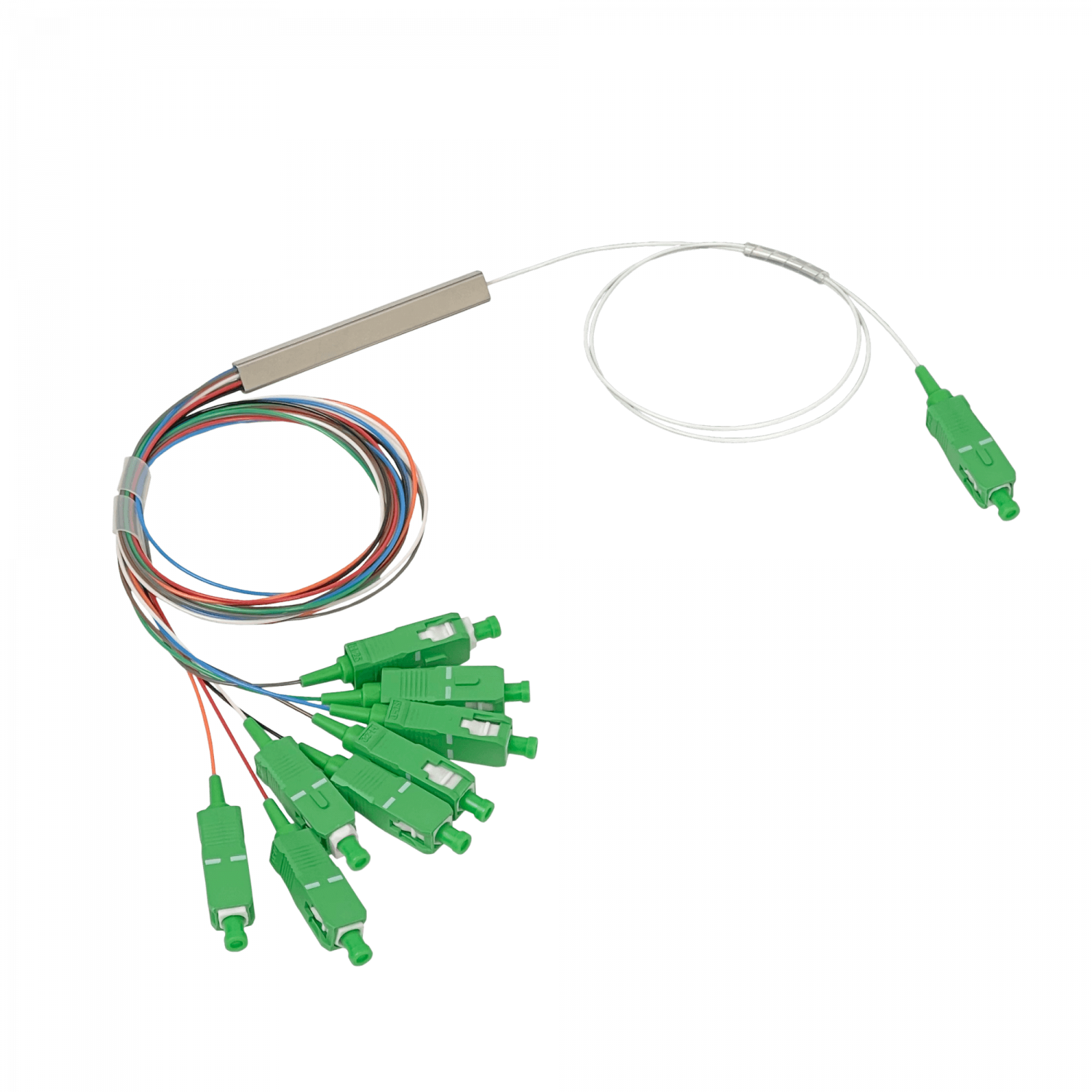 Divisor Óptico PLC 1x8 SC/APC DIVA-08 para XGPON G657A1 0,9mm 1260–1650nm 1