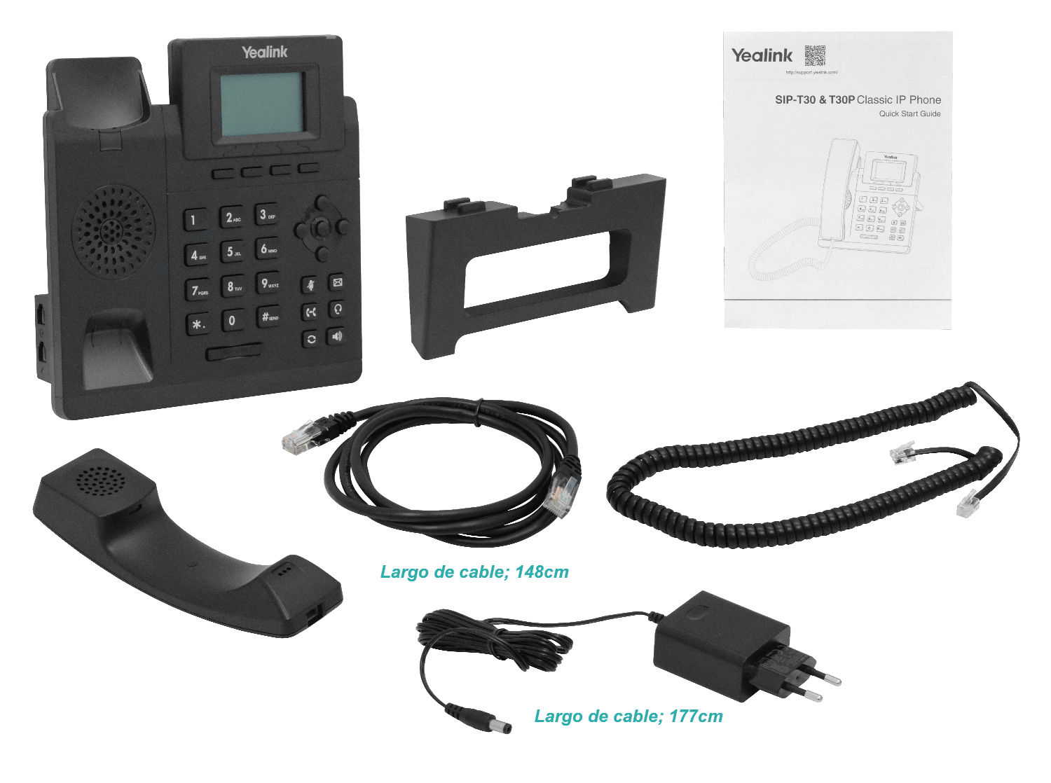Teléfono IP Yealink SIP T30P 1 cuenta SIP 2 puertos LAN PoE RJ9 sin pantalla iluminada 5