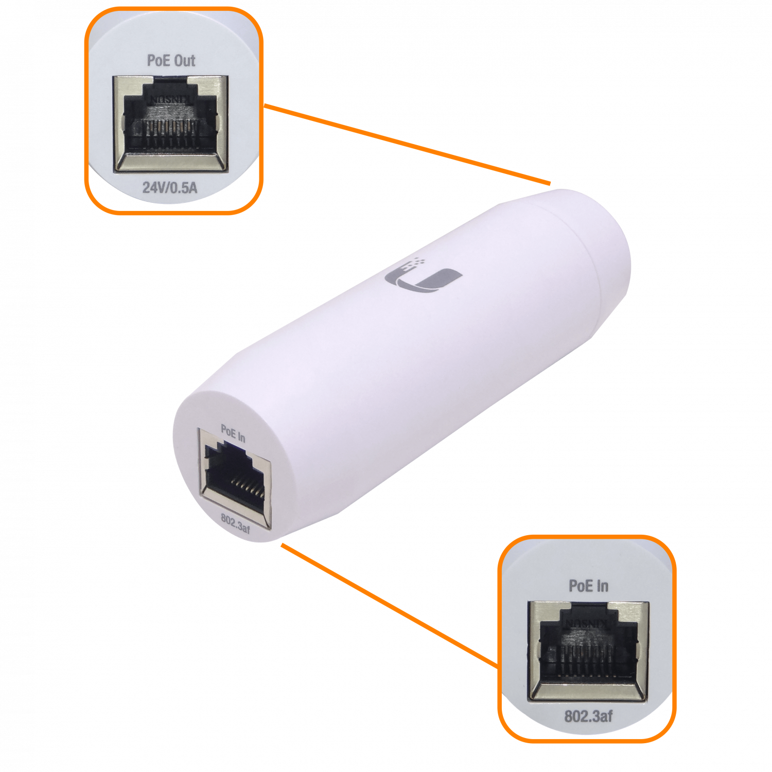 UBIQUITI Gigabit interior 802.3af 48V-in 24V-out Convertidor PoE 1
