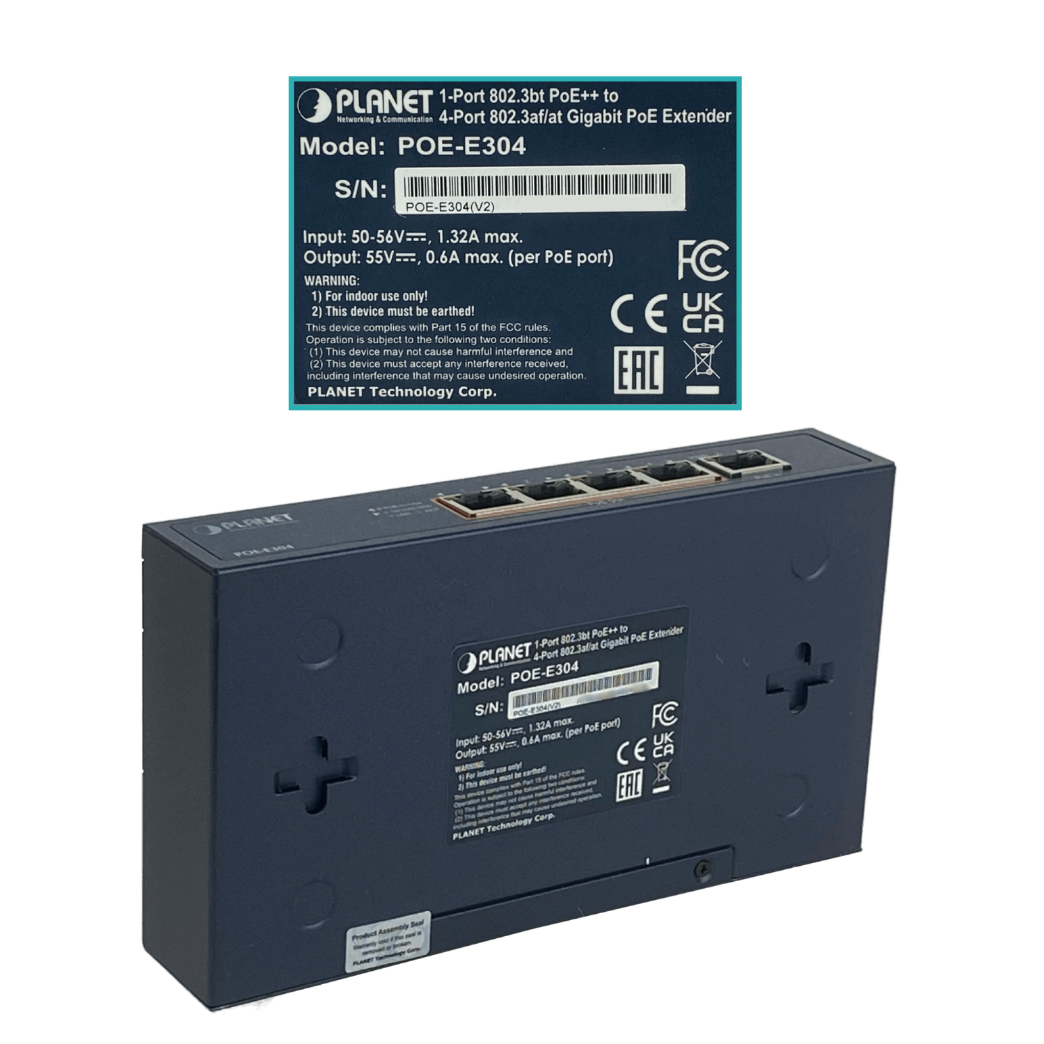 PLANET POE+at 1in-4out Switch 5-1000 56W 50-56V req-Fuente 5,5x2,1 1