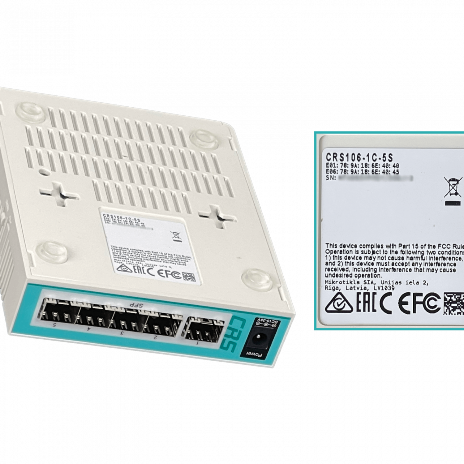 Switch Fibra MikroTik CRS106-1C-5S, 5 SFP + 1 combo SFP/RJ45, RouterOS L5 7