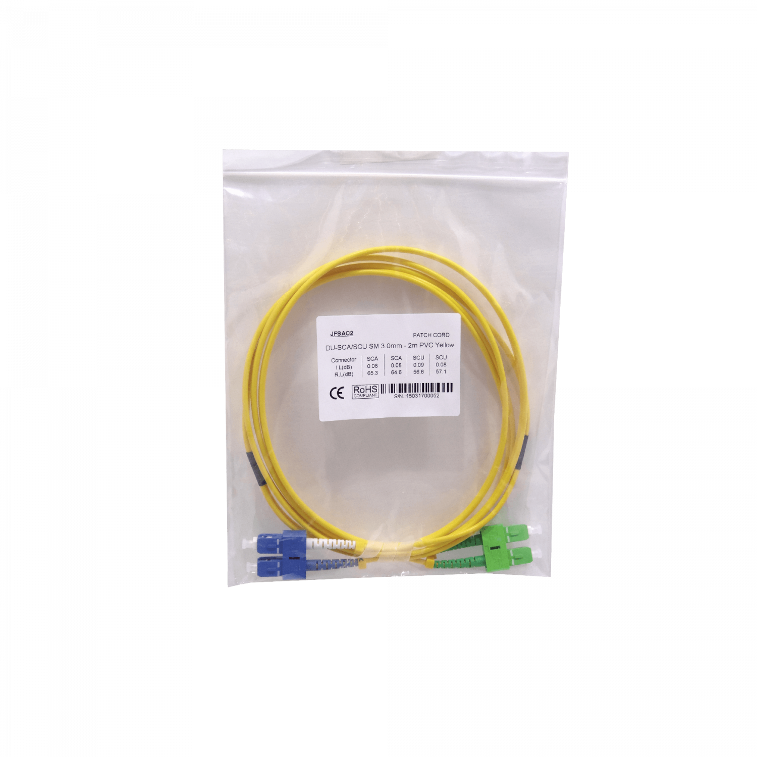 2mt SC/APC-SC/UPC MonoModo SM Duplex Jumper Cable Fibra 3mm 2