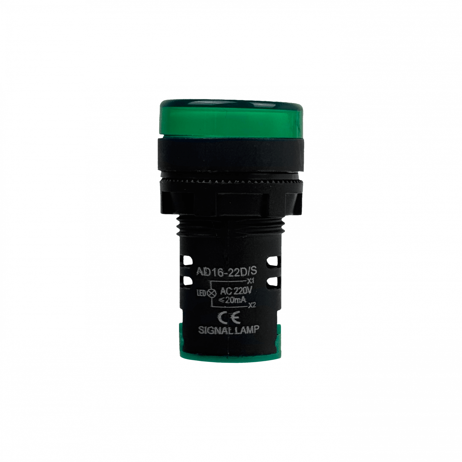 Verde Luz Piloto LED 220VAC 20mm-diametro 28mm-cabeza 51mm-altura 2