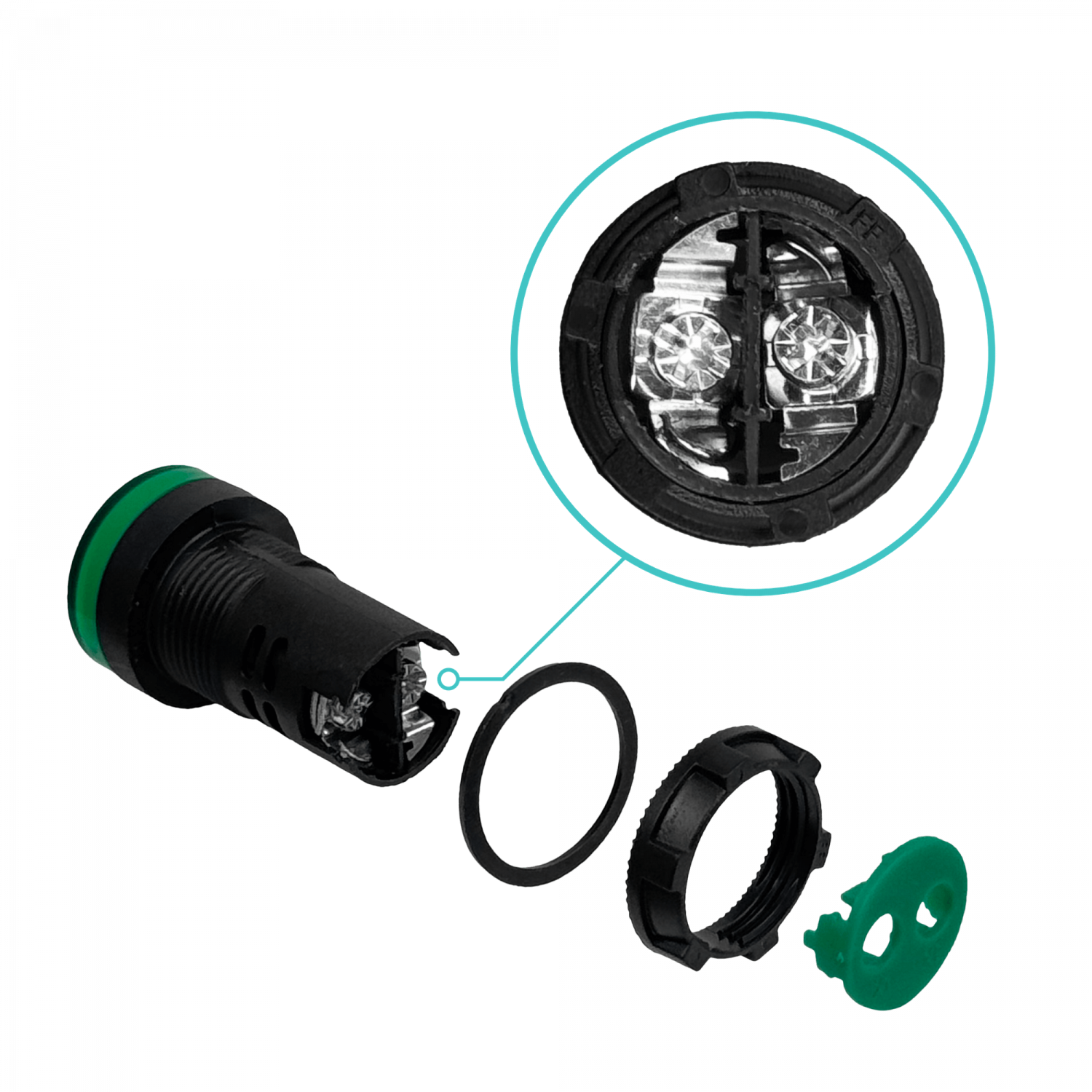 Verde Luz Piloto LED 220VAC 20mm-diametro 28mm-cabeza 51mm-altura 3