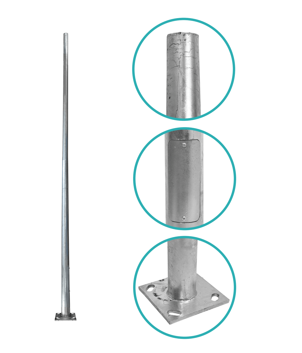 Poste Conico 4mt 3mm Base-250x250x12mm no-inc-Canastillo Cono-120/60mm 2