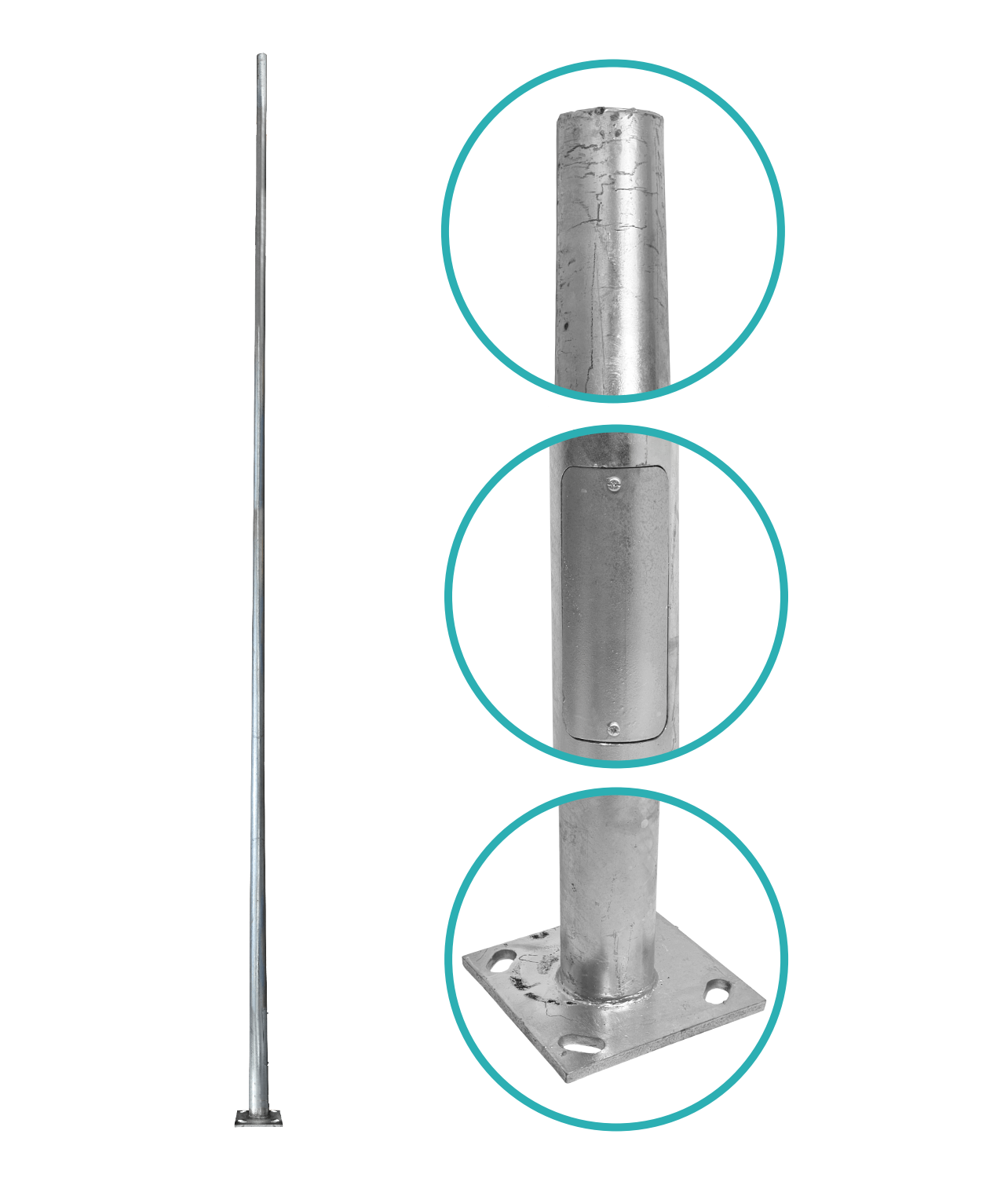 Poste Conico 8mt 3mm Base-280x280x12mm no-inc-Canastillo Cono-140/60mm 1