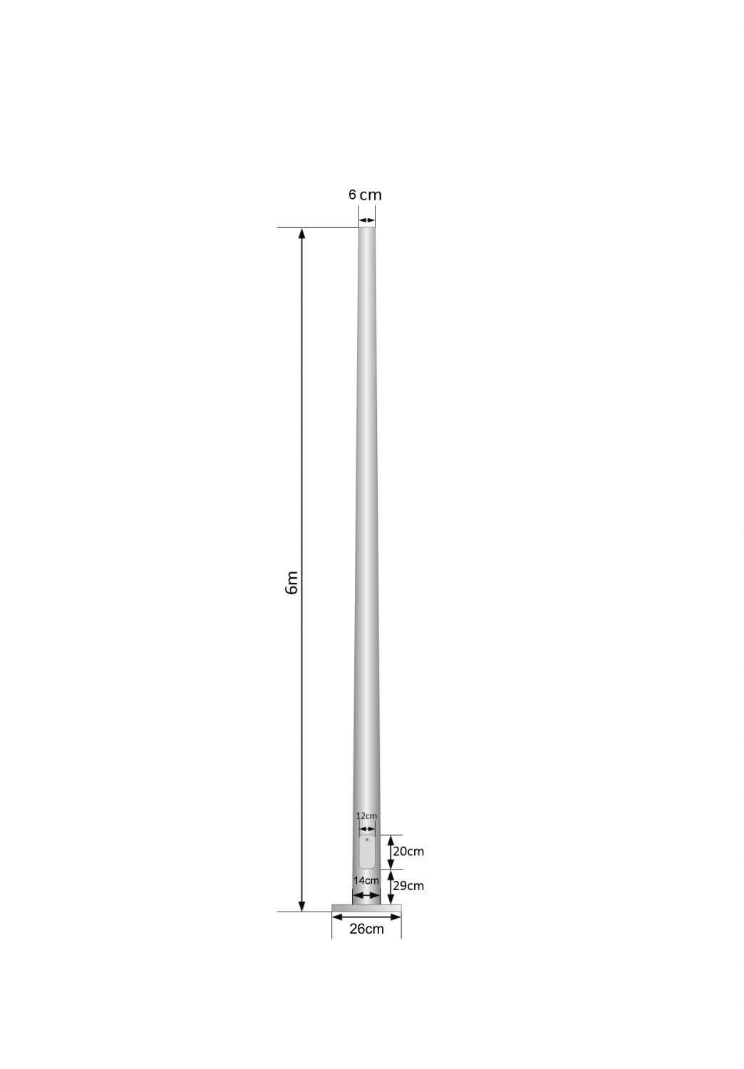 Poste Conico 6mt 3mm Base-260x260x12mm no-inc-Canastillo Cono-140/60mm 2