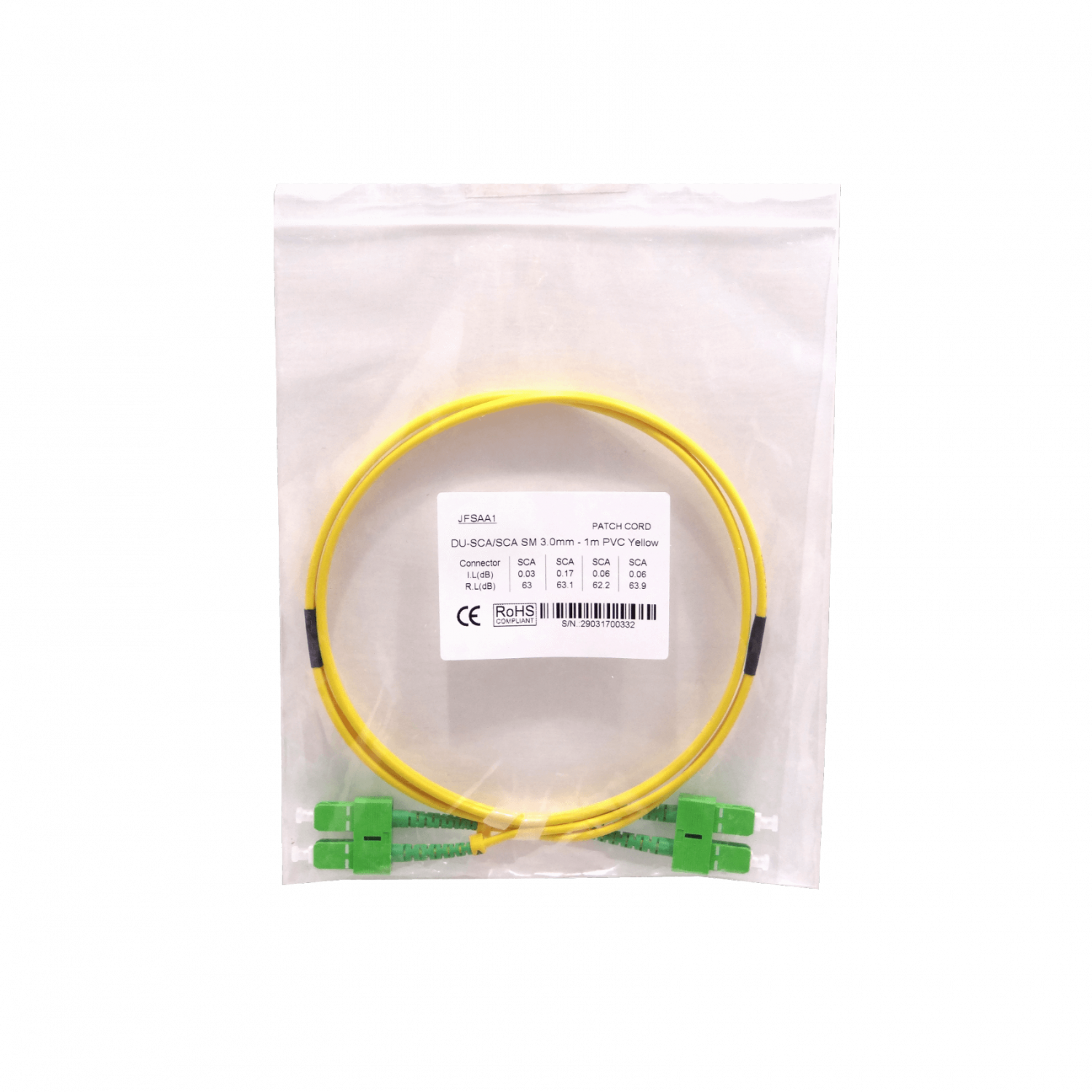 1mt SC/APC-SC/APC MonoModo SM Duplex Jumper Cable Fibra 9/125um LSZH 1