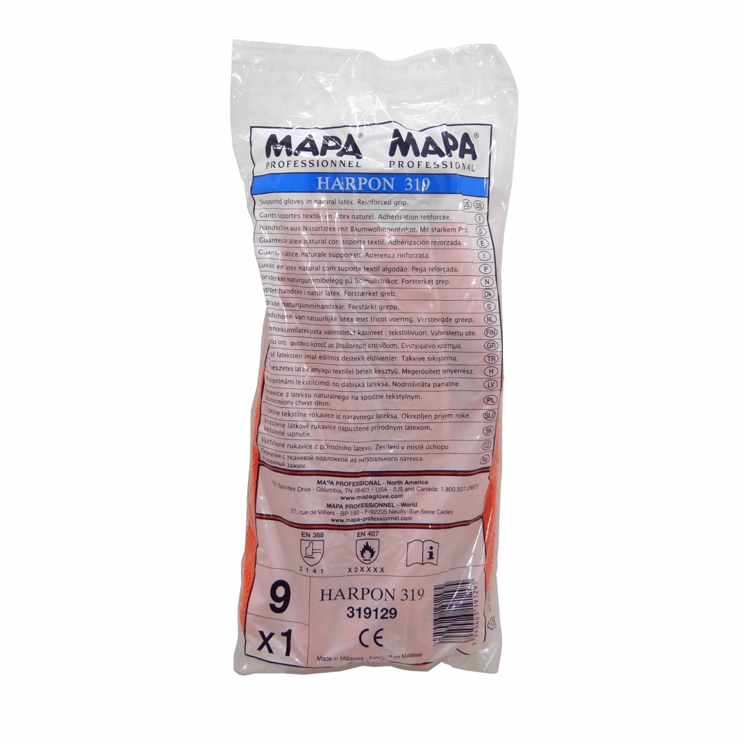 HARPON Naranjo Par Guante Latex Multiuso Anticorte Vidrio Madera 9-9,5 3