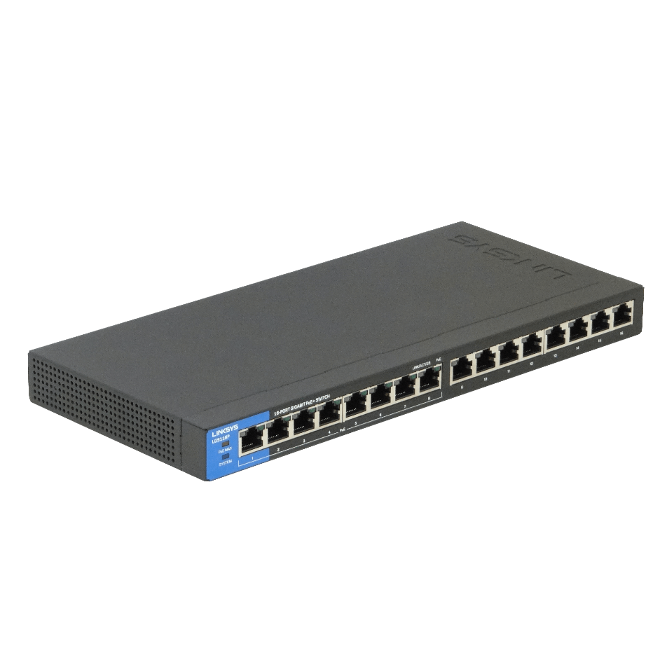 Switch Gigabit PoE+ de escritorio para empresas de 16 puertos Linksys LGS116P 3