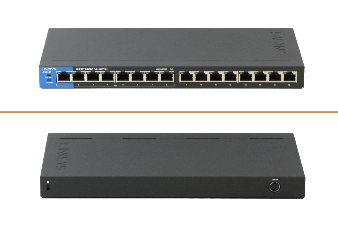 Switch Gigabit PoE+ de escritorio para empresas de 16 puertos Linksys LGS116P 4
