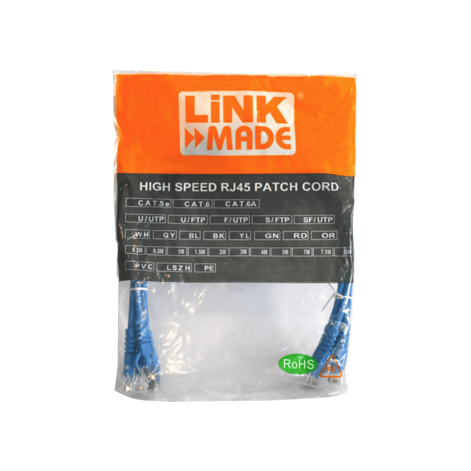 Pack x4 Cable Patch LINKMADE Cat6 Azul 30cm LSZH Inyectado Multifilar 2