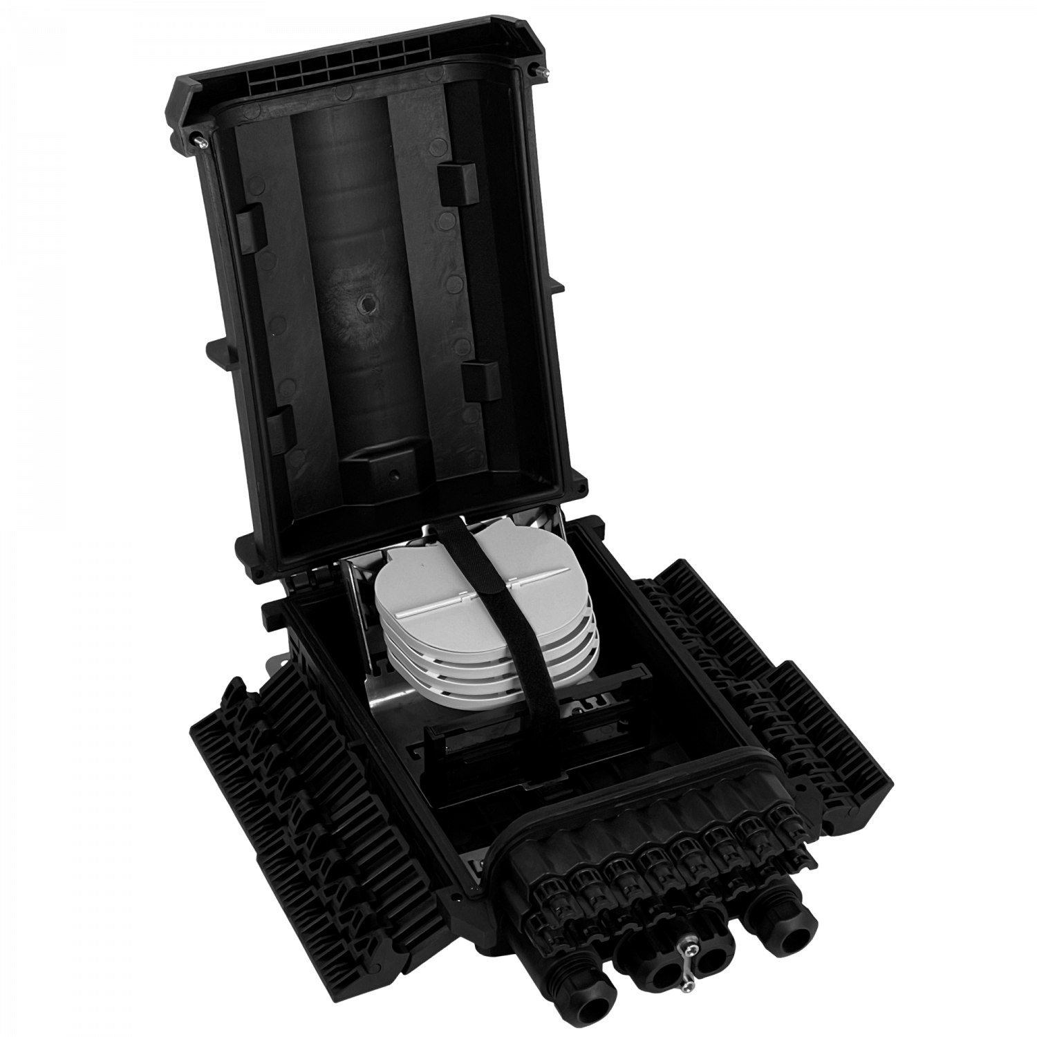 Caja de Empalme de Fibra Óptica 96 Fusiones IP68 Negra - BOX-96N 5
