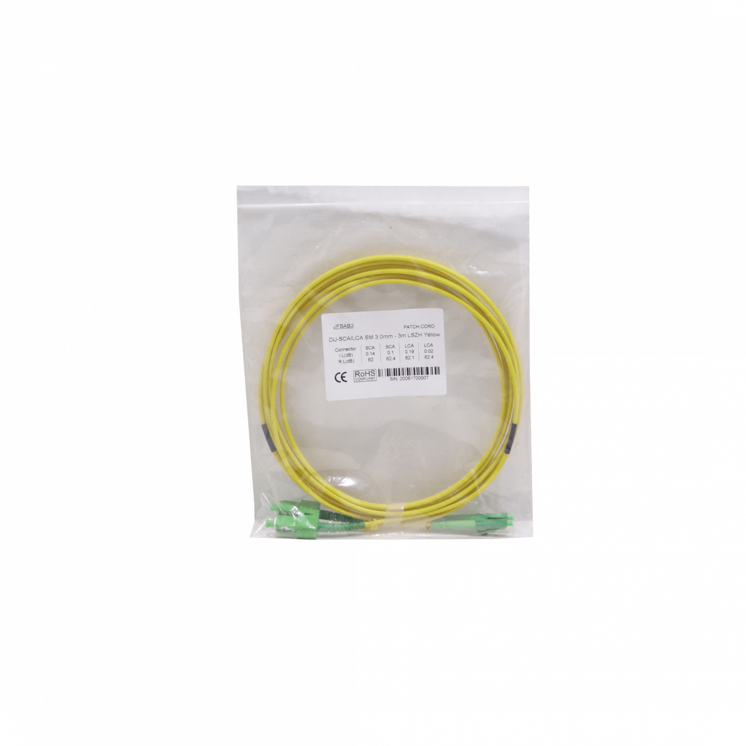 3mt SC/APC-LC/APC MonoModo SM Duplex Jumper Cable Fibra 9/125um 3mm 1