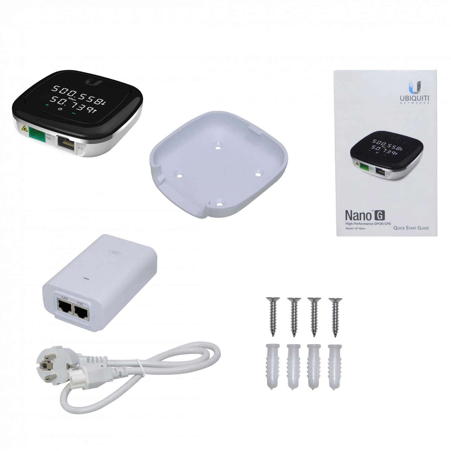 GPON ONU con Pantalla y PoE24V, SC/APC, 1x Gigabit Ethernet, Monomodo, Ubiquiti UF-NANO 4