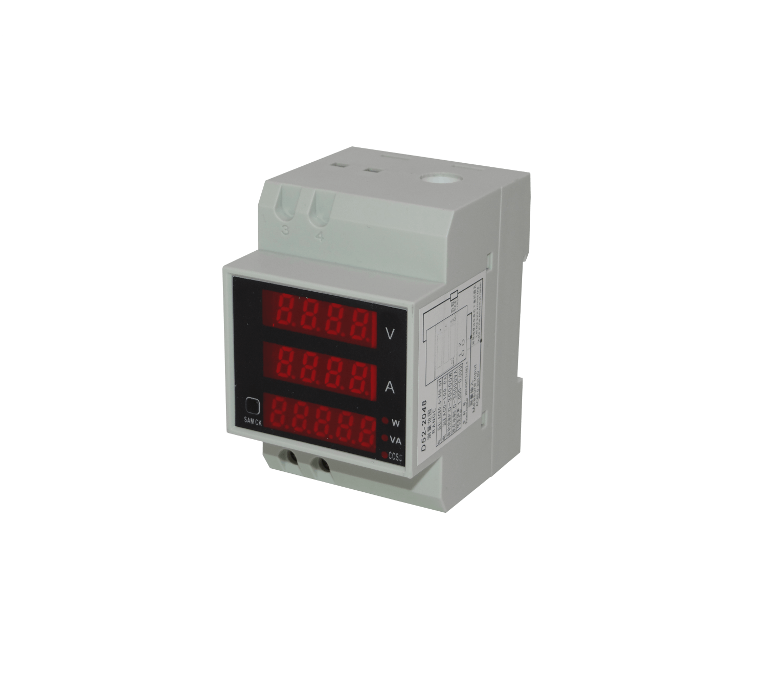 Medidor AC Volt Ampere Watt Coseno FactorPotencia VA RielDin 300V/100A 3