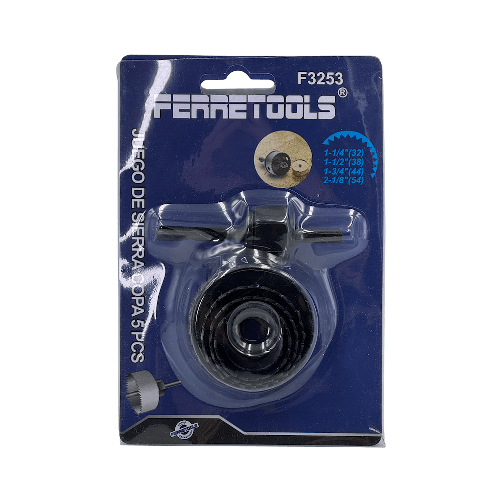 FERRETOOLS Broca p/Madera y 4 Sierras Copas 32mm 38mm 44mm 54mm 3