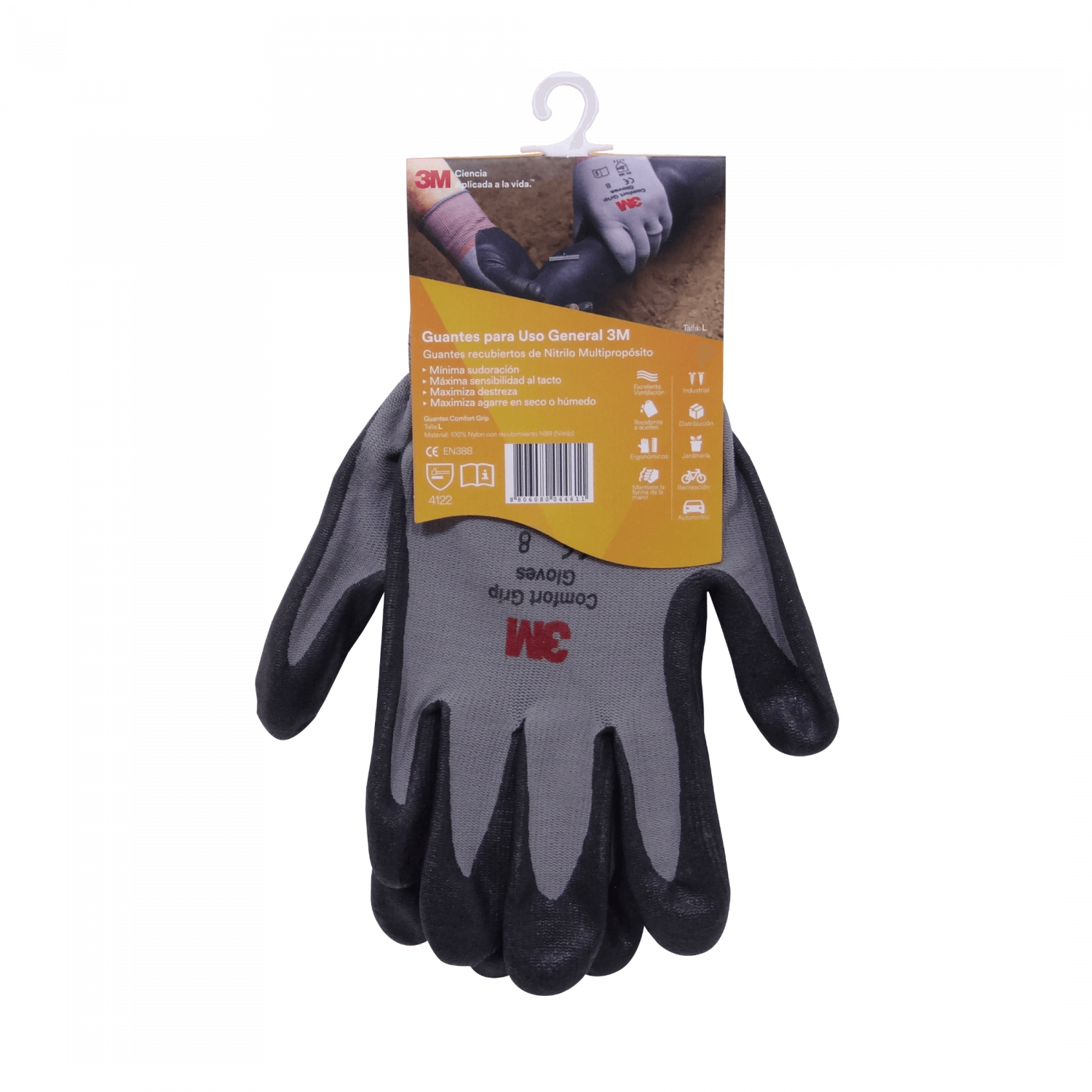 Guantes de Espuma Nitrilo Fibra Nylon 3M Talla-L(9) 3
