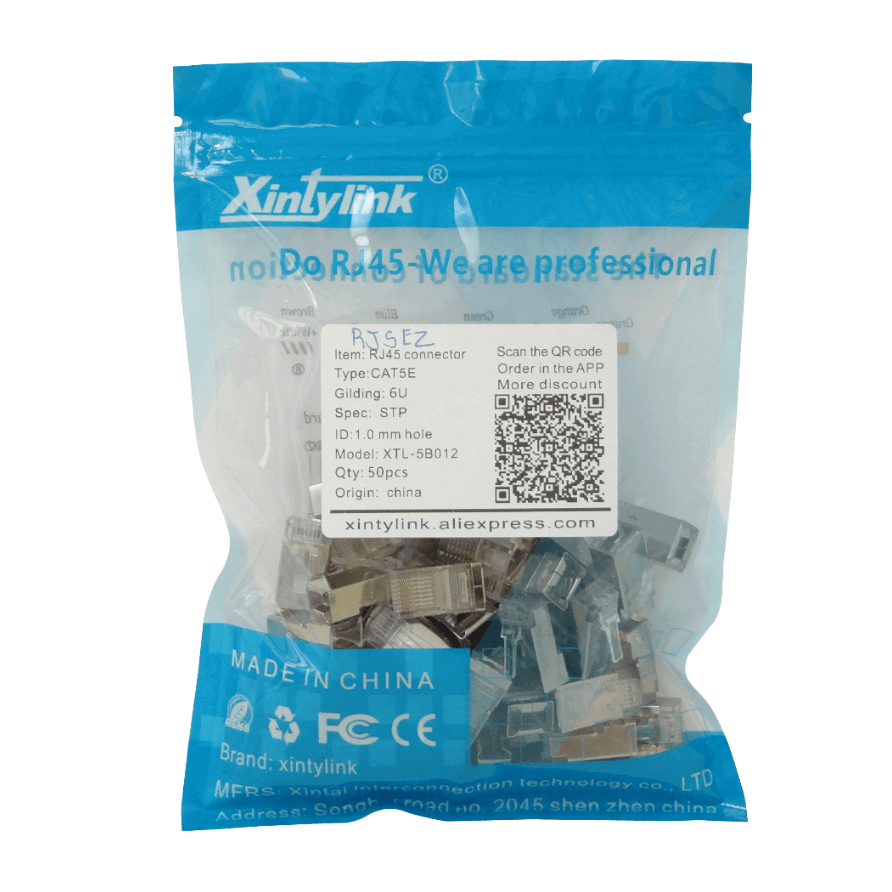 Conectores RJ45 XINTYLINK CAT5E STP FTP Bolsa 50 Orificios 1mm 3