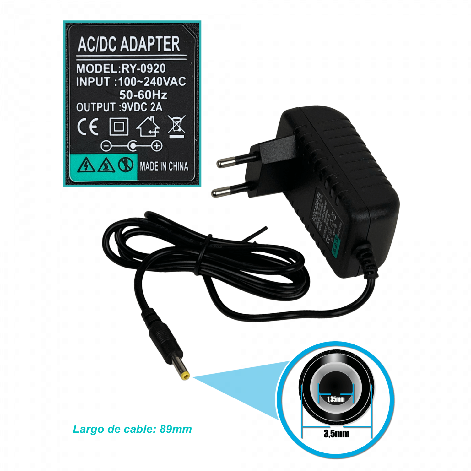 Fuente de Poder 9VDC 2A 18W, Mural Interior, Plug 4mm, 100-240VAC 2