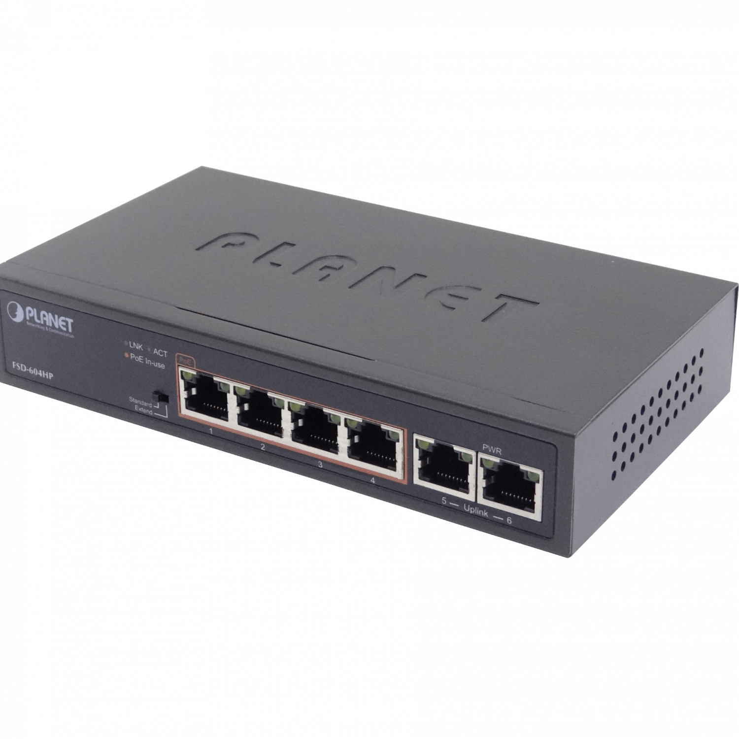 PLANET 6-100(4-PoE+af/at) Extend-250mt 60W-tot Switch no-Admin no-Rack 3