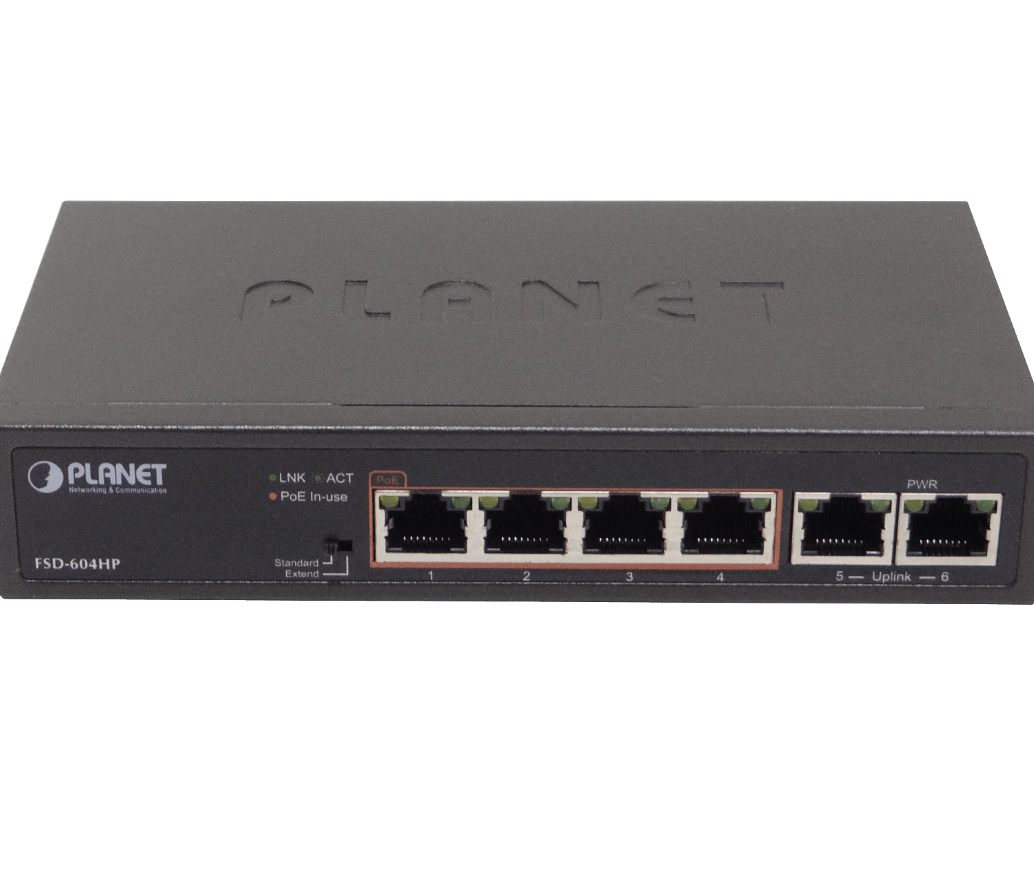 PLANET 6-100(4-PoE+af/at) Extend-250mt 60W-tot Switch no-Admin no-Rack 5