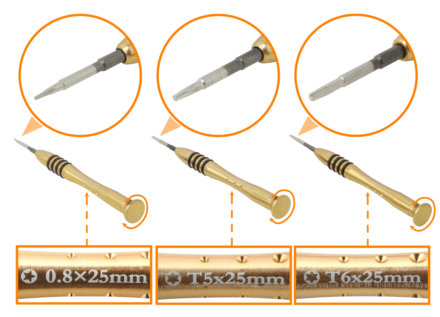 Set de 5 Atornilladores de Precisión para Telecomunicaciones, Paleta, Cruz, 25mm 2