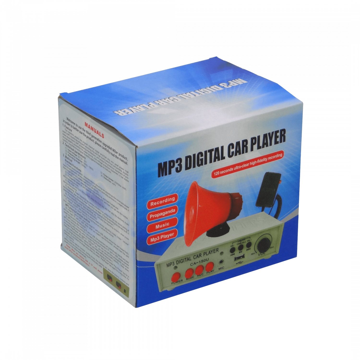 Megáfono MP3 USB 25W para Auto, Grabación 120s, Micrófono 3.5mm 5