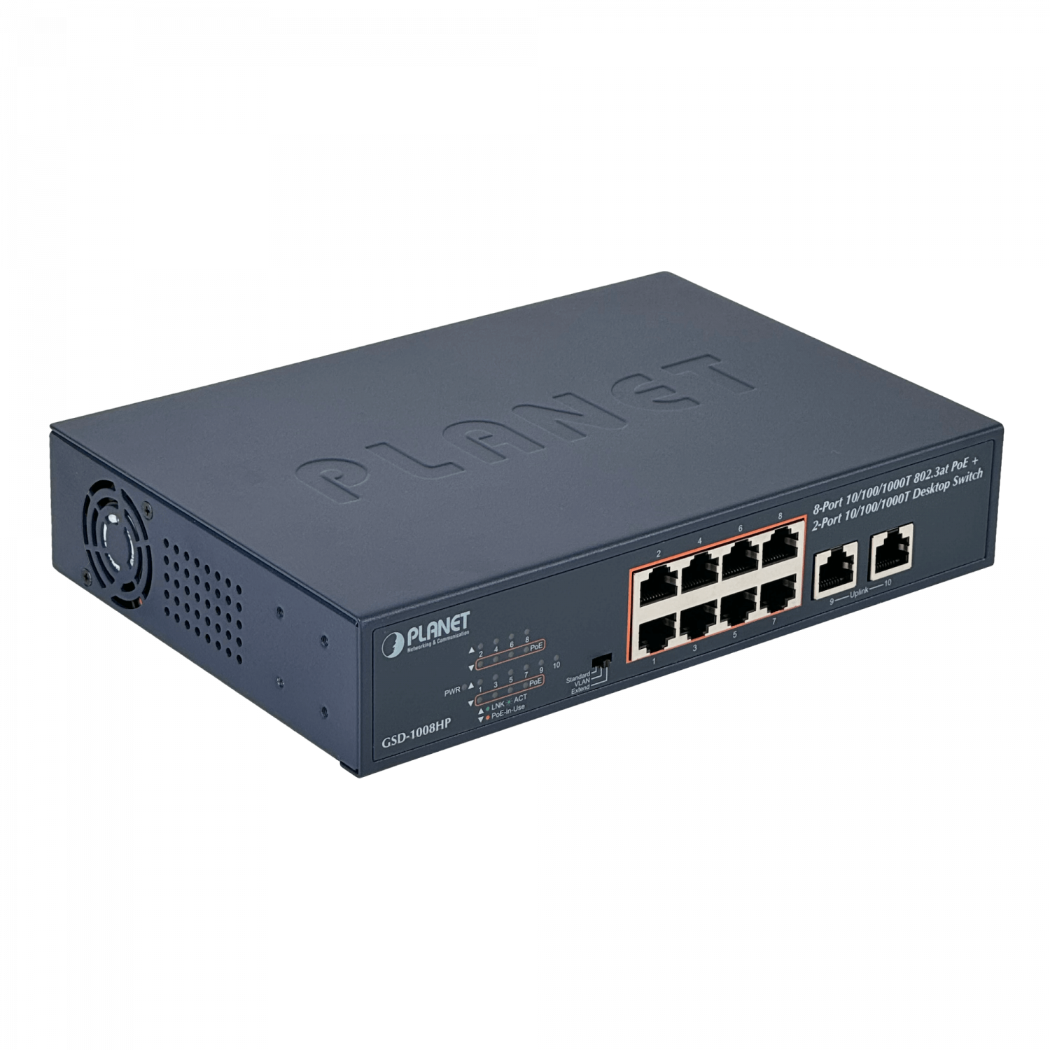 PLANET 10-1000(8-PoE+af/at) 120W-tot Switch no-Admin Rack-10p Rack-19p 3