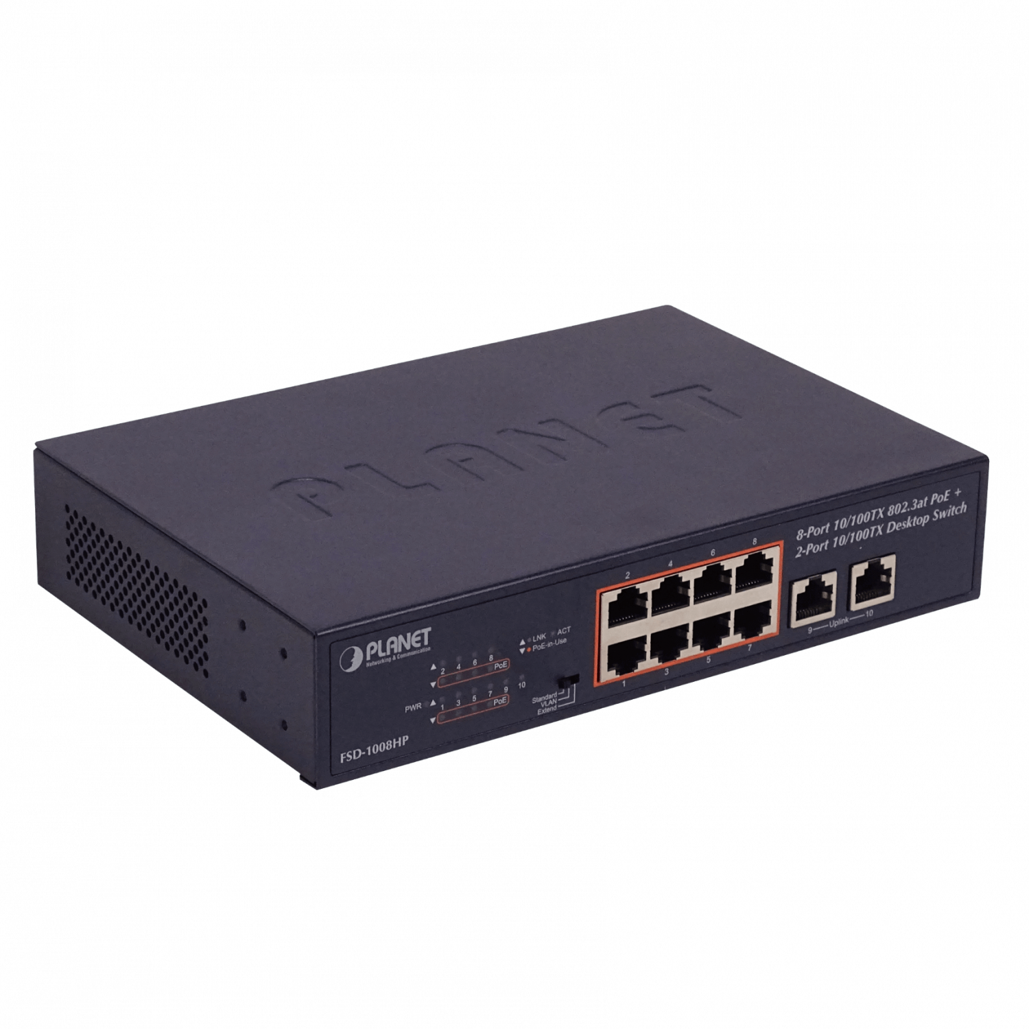 PLANET 10-100(8-PoE+af/at) 120W-tot Switch no-Admin Rack-10p Rack-19p 2
