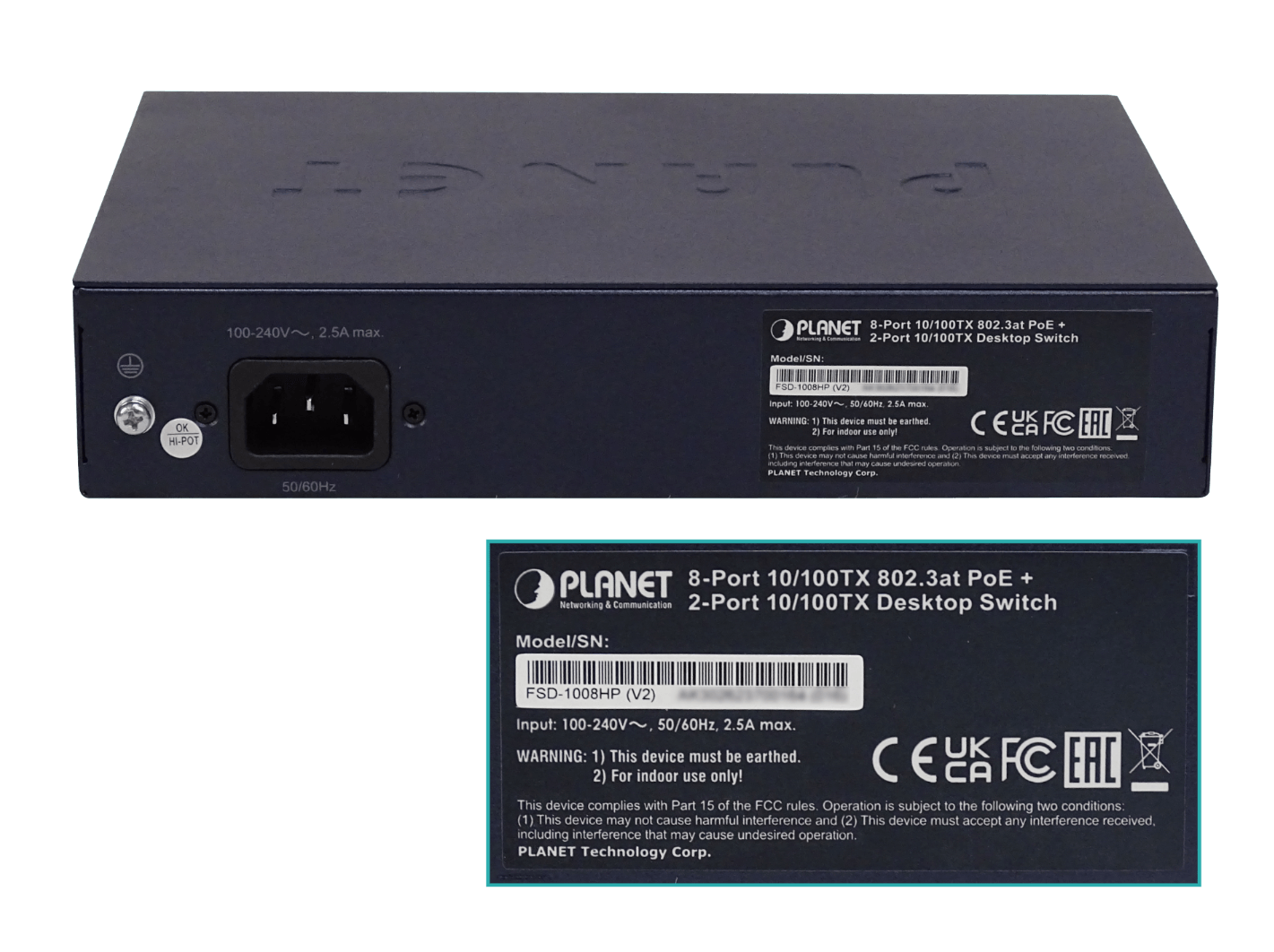 PLANET 10-100(8-PoE+af/at) 120W-tot Switch no-Admin Rack-10p Rack-19p 3