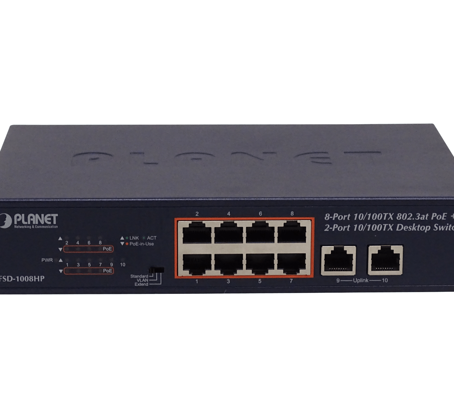 PLANET 10-100(8-PoE+af/at) 120W-tot Switch no-Admin Rack-10p Rack-19p 6