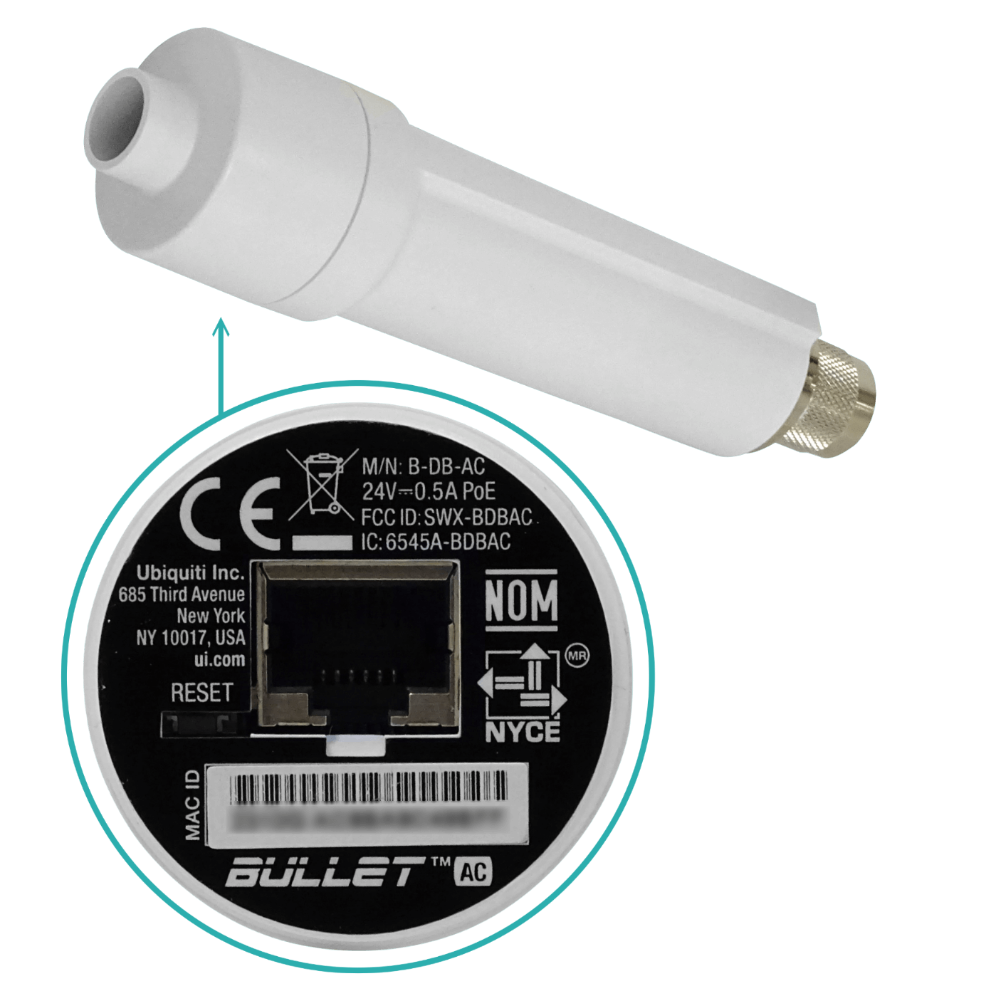 Punto de Acceso Exterior Dual-Band 2.4/5GHz, 22dBm, PoE Ubiquiti Bullet AC 1